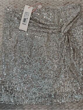 GB girls Silver Sequin Tie-Front Skirt
